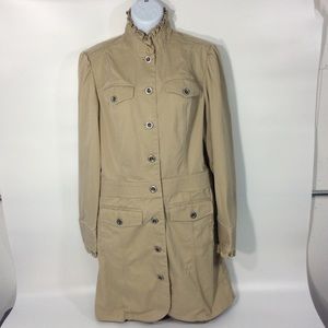 Eddie Bauer Medium Khaki Cotton Coat 4 Pocket Front Mid Length